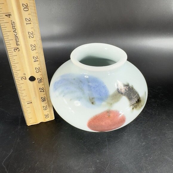 Vintage Hand Made Oriental Pottery Bud Vase Vessel Artist Marked Porcelain VTG - Picture 6 of 16